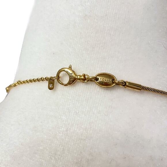 Fossil Gold & Crystal Pendant Necklace 16" - Picture 3 of 4